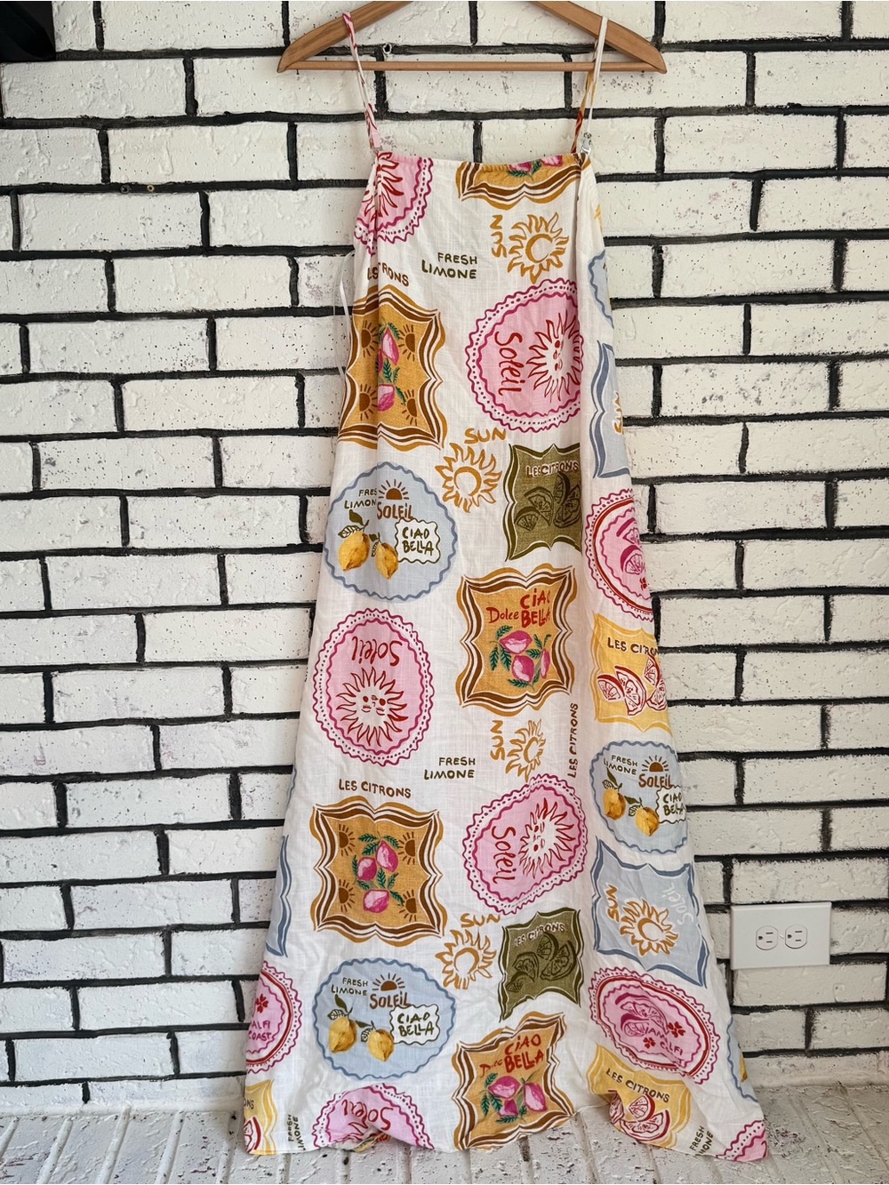 Coastal Print Maxi Dress - White / Pink / Mustard